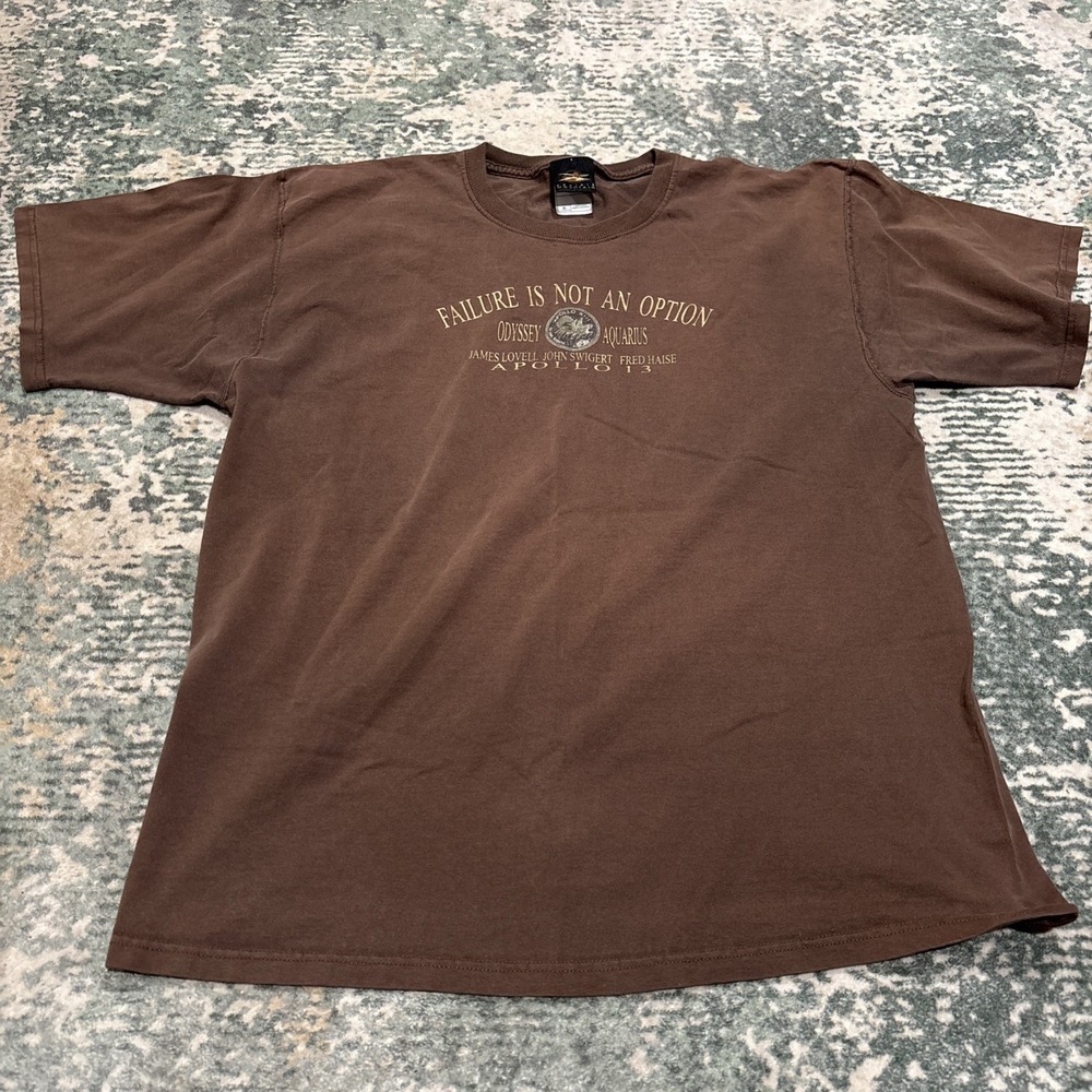 Y2K Apollo 13 NASA Failure Is Not An Option Tee Brown Faded XL Prairie Mountain